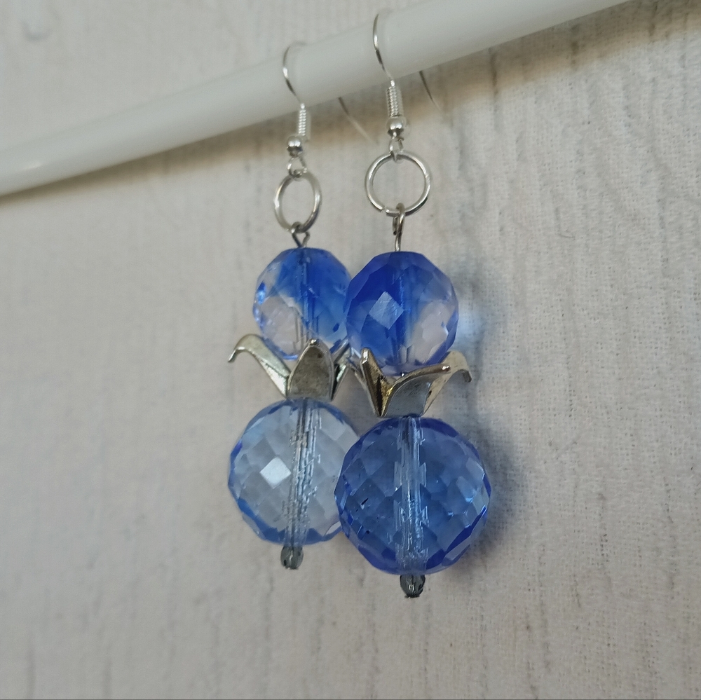 Hand Crafted Origami Cranes On Sparkling Blue Water Crystals Maximalist Silver - Picture 3 of 7